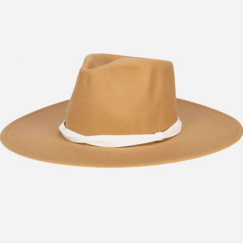 San Diego Hat Company Camel Fedora with White Knot Trim Band